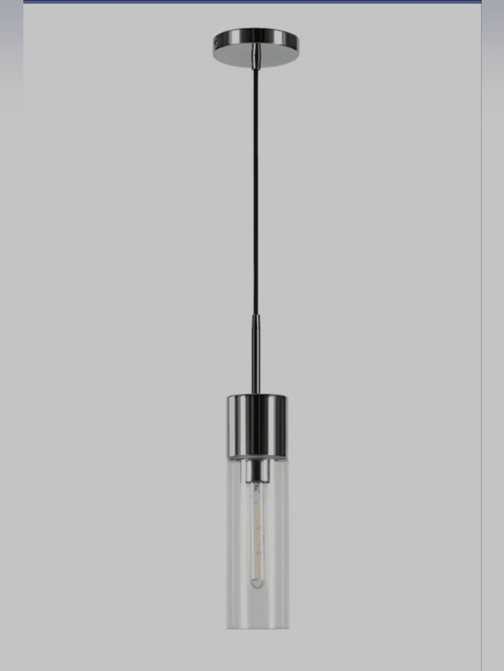 NIB Modern Polished Nickel Cylinder Pendant Light Clear Glass PD0302